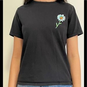 Forever 21 Black T-shirt with Blue Flower